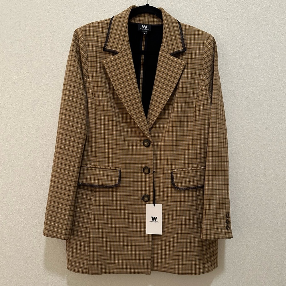NWT Plaid Blazer Size 8 W by Worth (camel, navy, white)